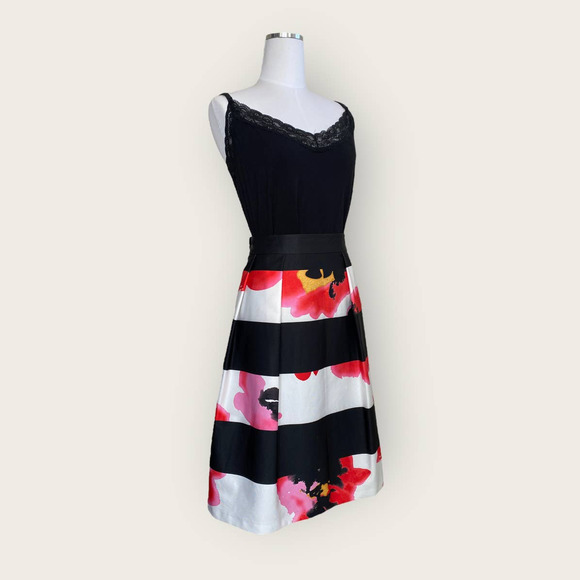 City Chic Black & White Stripe Floral A-Line Skirt - Picture 7 of 10